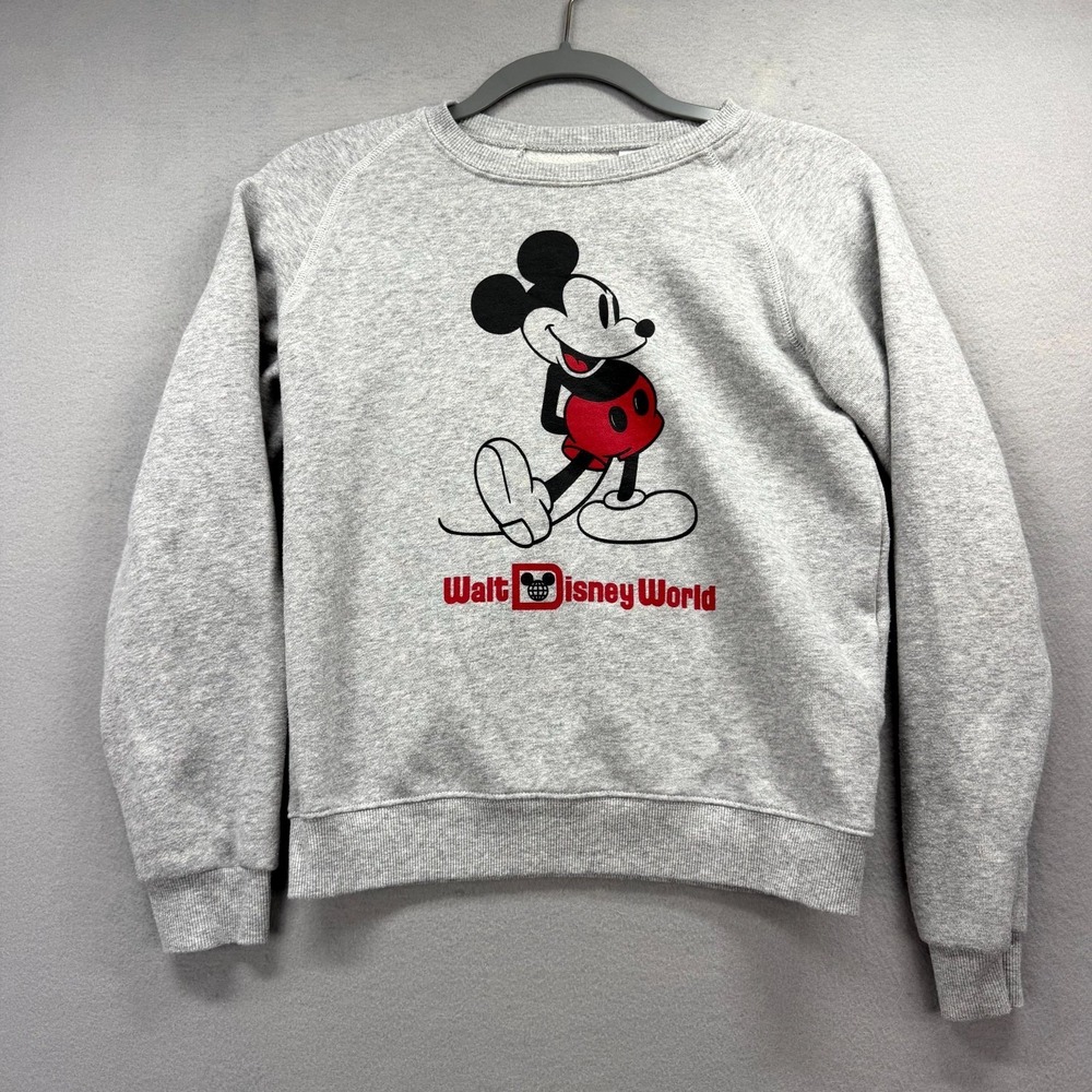 Walt Disney World Sweatshirt Girls 13 Heather Gray Mickey Mouse Crew Sweater